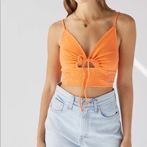 UO Smocked tie-front orange cami top🧡